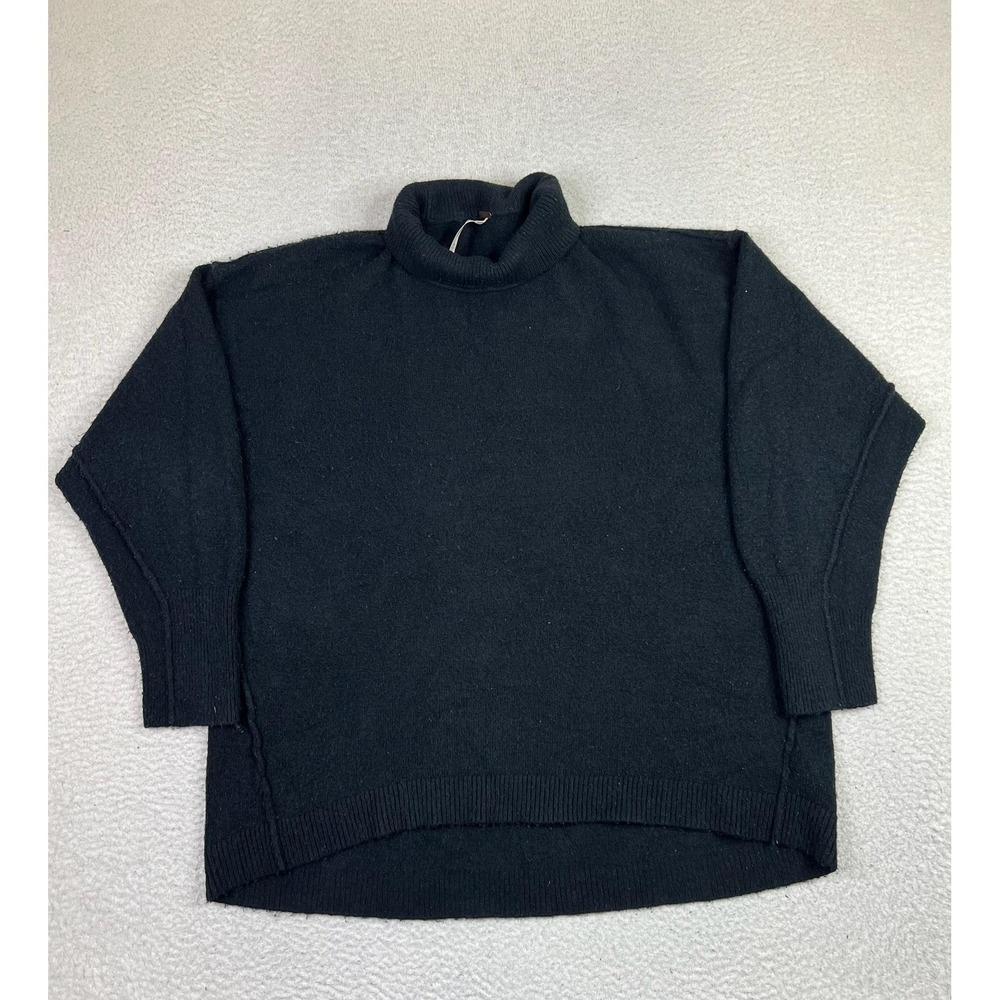 Free People Sweater Womens Medium Black Turtleneck Dolman Sleeve Knit Pullover